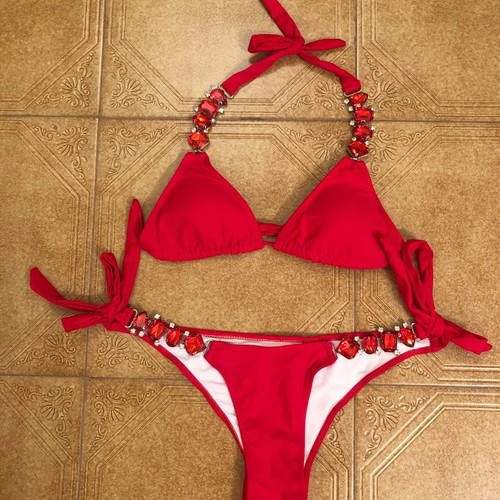 Sexy red bikini with red stones new