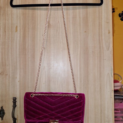 Velvet shoulder bag new, fuchsia color