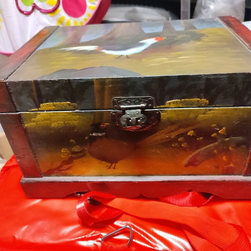 Handmade drinks chest like new with painted pheasant design
