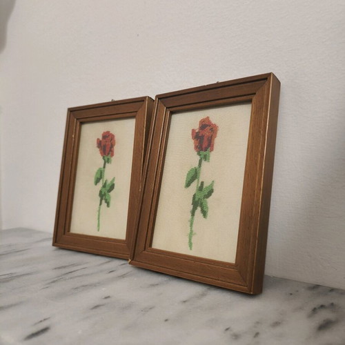 Set of 4 vintage textile embroidery frames used, cross-stitch handmade
