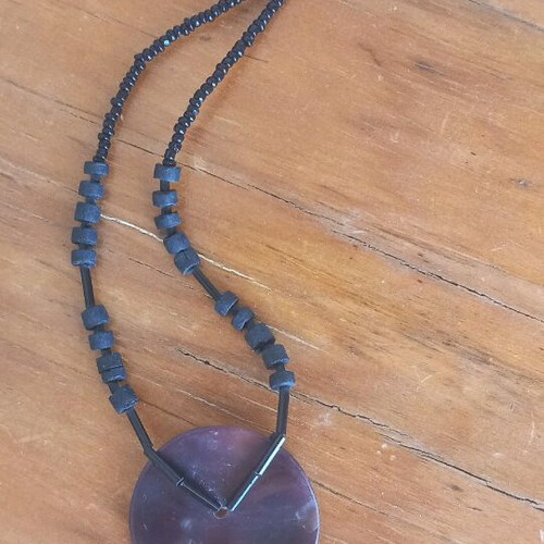 Turtle shell and bead necklace