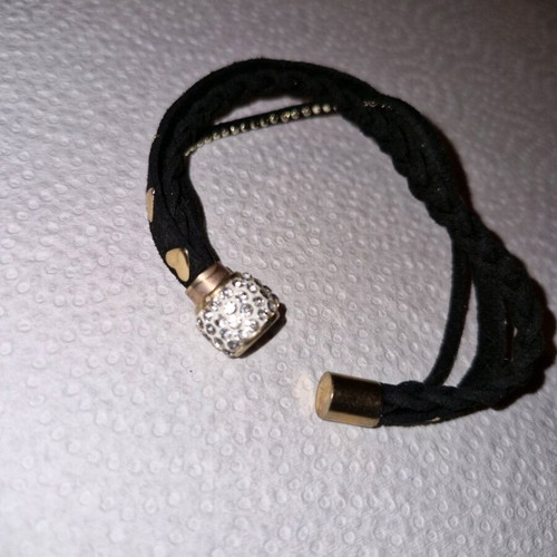 Black triple cord bracelet with magnetic clasp and rhinestones like new