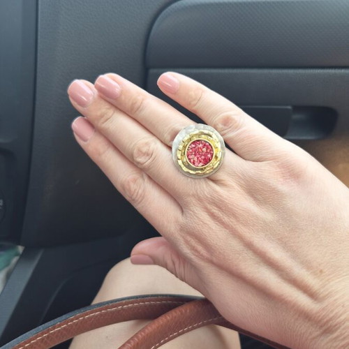 Oversized handmade ring with silver and gold colors, new