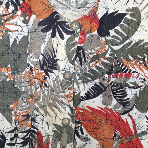 Vintage short jacket with short sleeves and tropical pattern, like new