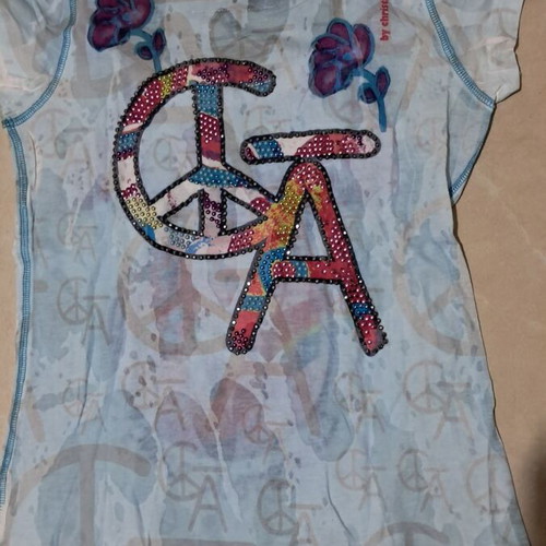 Christian Audigier Tshirt M light blue with crystals like new