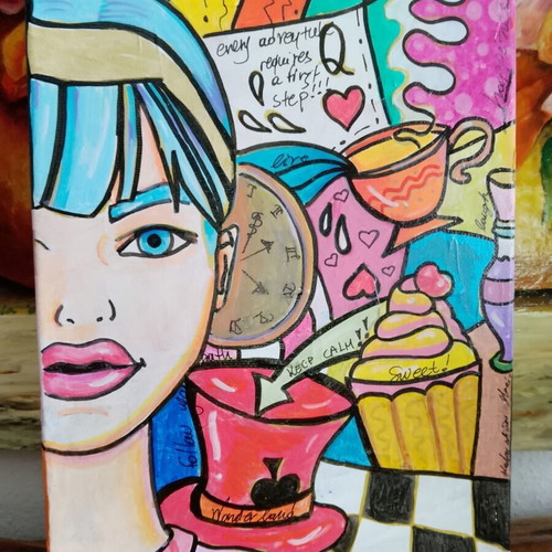 Alice in Wonderland painting new, 18x24 cm, pop art