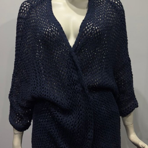 Jean Pascale Navy Crochet Cardigan Oversized size L like new