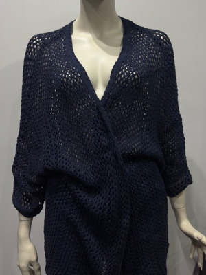 Jean Pascale Navy Διάτρητη Πλεκτή Ζακέτα Oversized μέγεθος L σαν καινούργιο