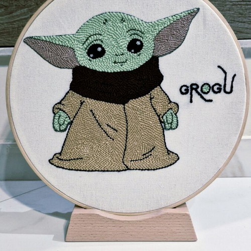 Grogu wall hanging or tabletop frame new with wooden base