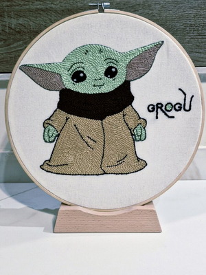 Grogu wall hanging or tabletop frame new with wooden base