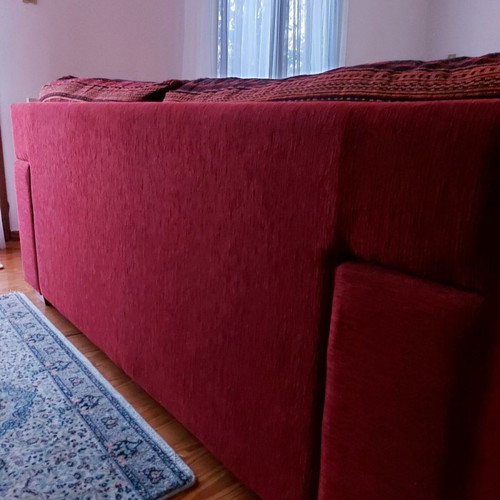 Fabric two-seater sofa with extendable semi-double bed with expansion mechanism