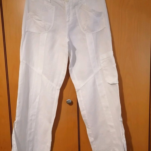 Lynne white linen pants size S used with knitted details