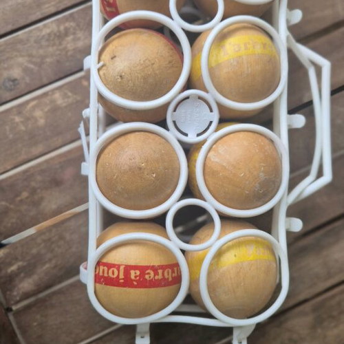 Vintage σετ ξύλινες μπάλες Bocce / Pétanque μεταχειρισμένο, 12 τμχ