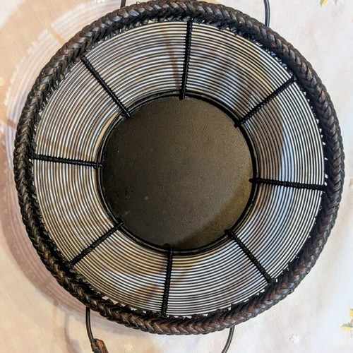 Vintage metal basket with rattan weave