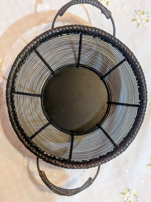Vintage metal basket with rattan weave
