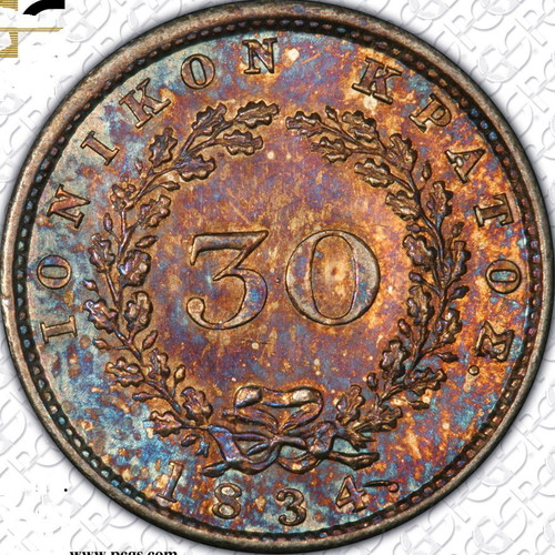 30 Lepta 1834 Ionian State Coin PCGS MS62 like new