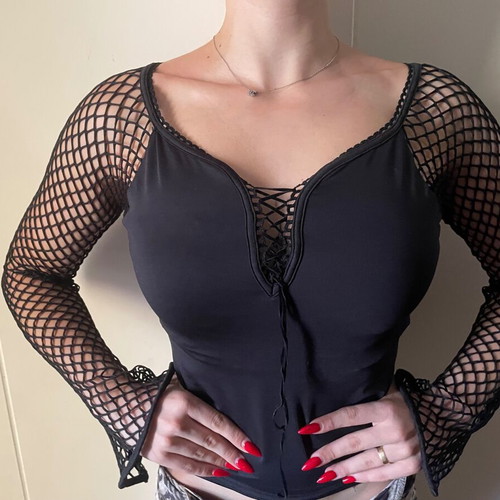 La Amazone black mesh sleeve blouse, size small