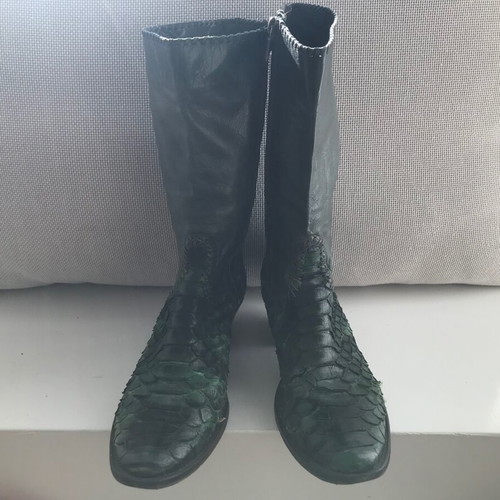 Green leather boots used, size 36.5