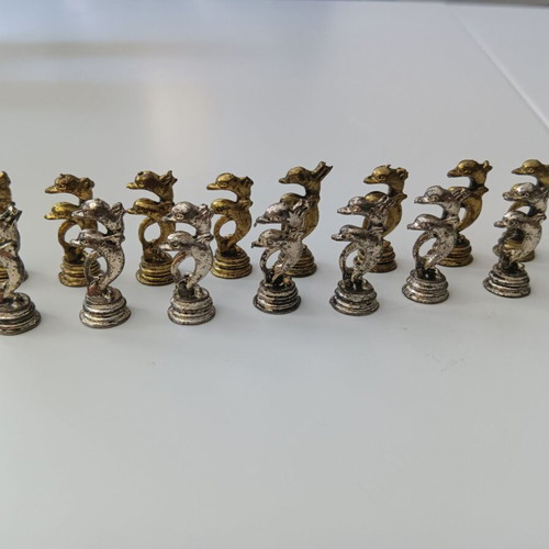 Vintage metal chess set Fantasy Medieval 32 pieces