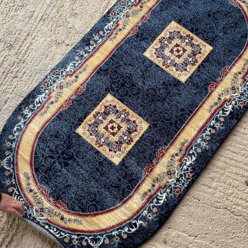 Mekka Arabian Carpets wool rug new, navy blue 1x2