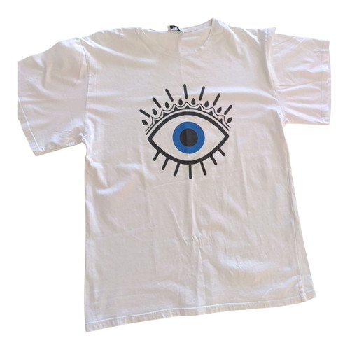 White T-shirt with Eye Like New, 100% Cotton, Loose Fit