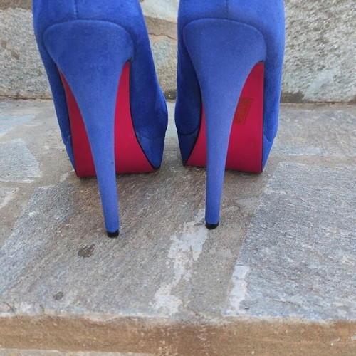 Bozikis blue suede pumps used, platform heel 13cm size 37