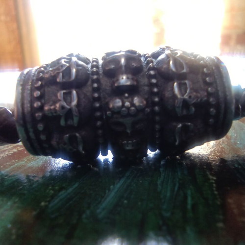 Leather Necklace Fort Tempus with Skull Pendant new, brown and silver