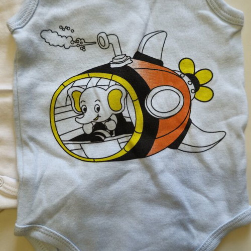 Cotton baby bodysuits like new, 2 white Orchestra up to 60cm, 2 white/blue Repanda up to 56cm