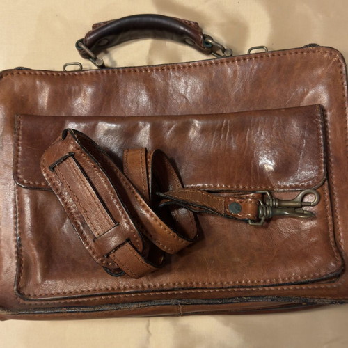 Leather briefcase used, brown, genuine leather