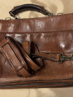 Leather briefcase used, brown, genuine leather