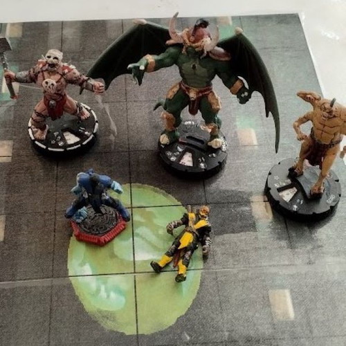 Heroclix Mortal Kombat figures and cards used, 52 characters