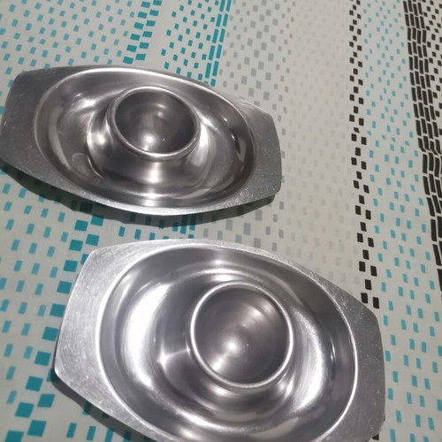 Inox set with 2 egg holders and teapot used