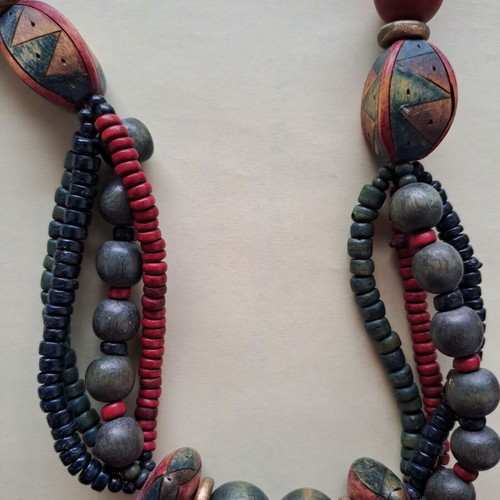 Necklace with colorful wooden beads, like new, handmade