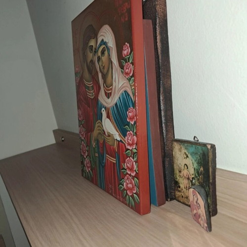 Handmade Byzantine Icon of Saints Peter and Febronia with Flowers