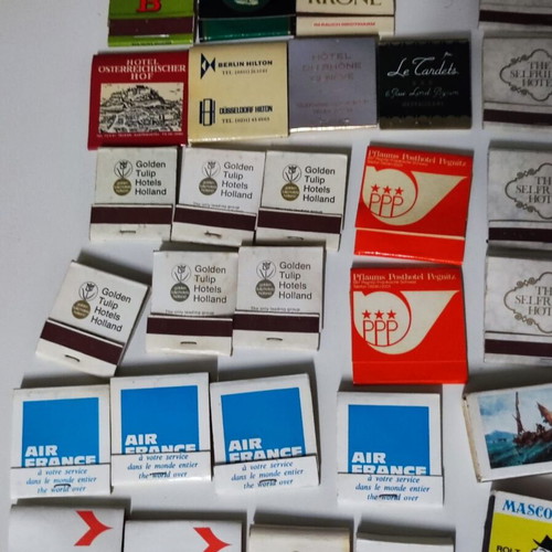 Collection of rare matchboxes used, airlines and hotels
