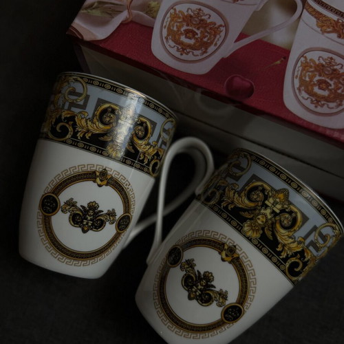 Versace Italy G-7602-7 Porcelain Dessert Plate Set 7pcs with 2 Cups