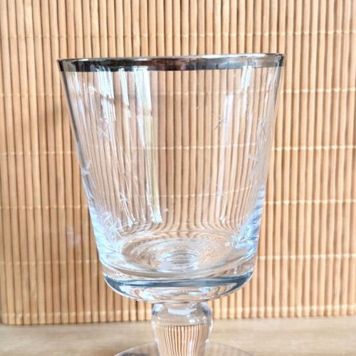 Crystal tea light holder SIA new with silver rim and engraved stars