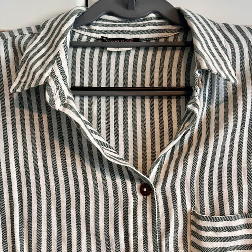 Striped Long Shirt Dress size L like new, white and dark green