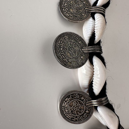Boho choker necklace with natural cowrie shells and silver coins like new