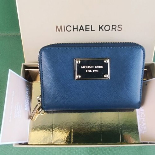 Michael Kors small wallet used, blue and gold