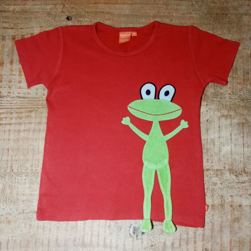 Lip Fish cotton t-shirt with frog like new, red, size 104 cm