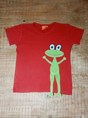 Lip Fish cotton t-shirt with frog like new, red, size 104 cm