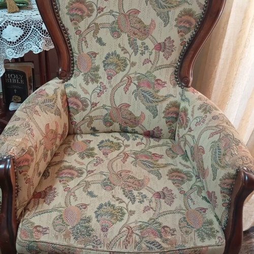 Vintage Italian living room set used, neoclassical style sofa 2 armchairs table