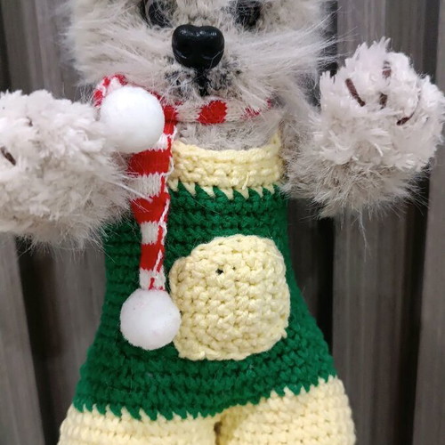 Handmade knitted cat toy new, 18cm with movable paws and head
