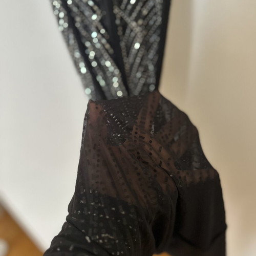 Maxi bodycon dress with straps and geometric strass designs, like new, black