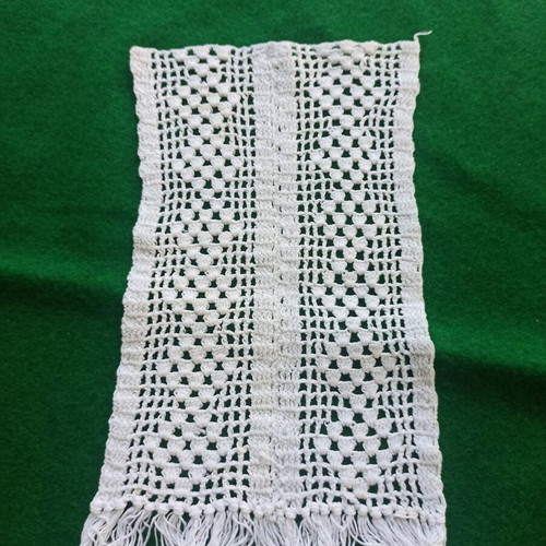 Crochet pattern like new with geometric openwork design and fringes