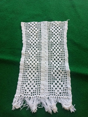 Crochet pattern like new with geometric openwork design and fringes