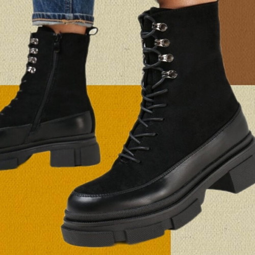 Hiking boots like new, size 38, black suede and eco leather
