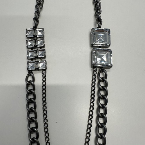 Women's charcoal necklace with large rhinestones and double chain