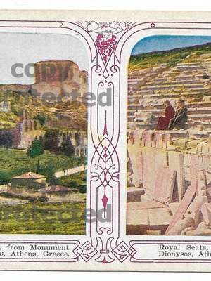 Athens Acropolis and Theater of Dionysos postcard like new, vintage 1910